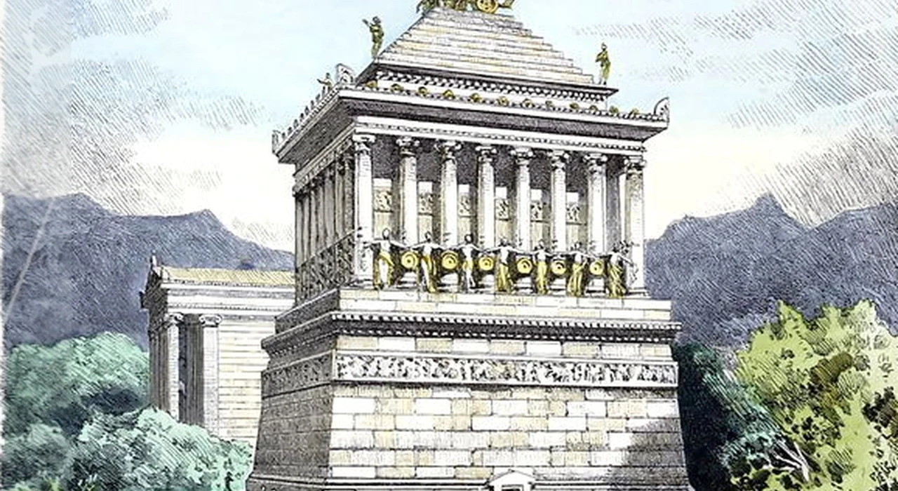 Гравюра с изображением мавзолея в Галикарнасе