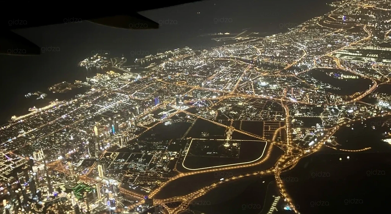 Вид на центр Дубая из окна самолета